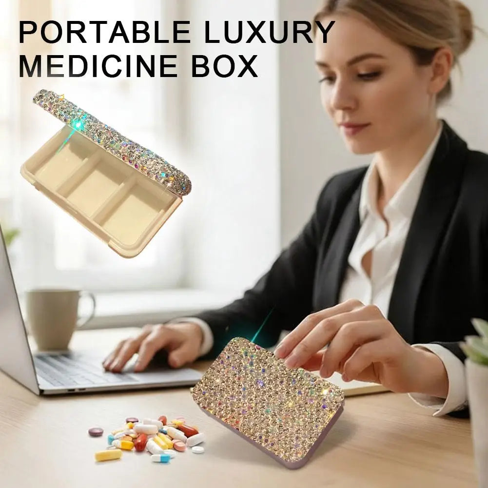Portable Bling Travel Pill Organizer Crystal Box Hold Vitamins Small Qme