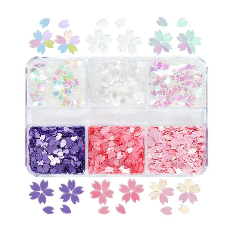 6 Grids Shining Flower Petal Chip Nail Sequins Cherry Blossoms Qme A