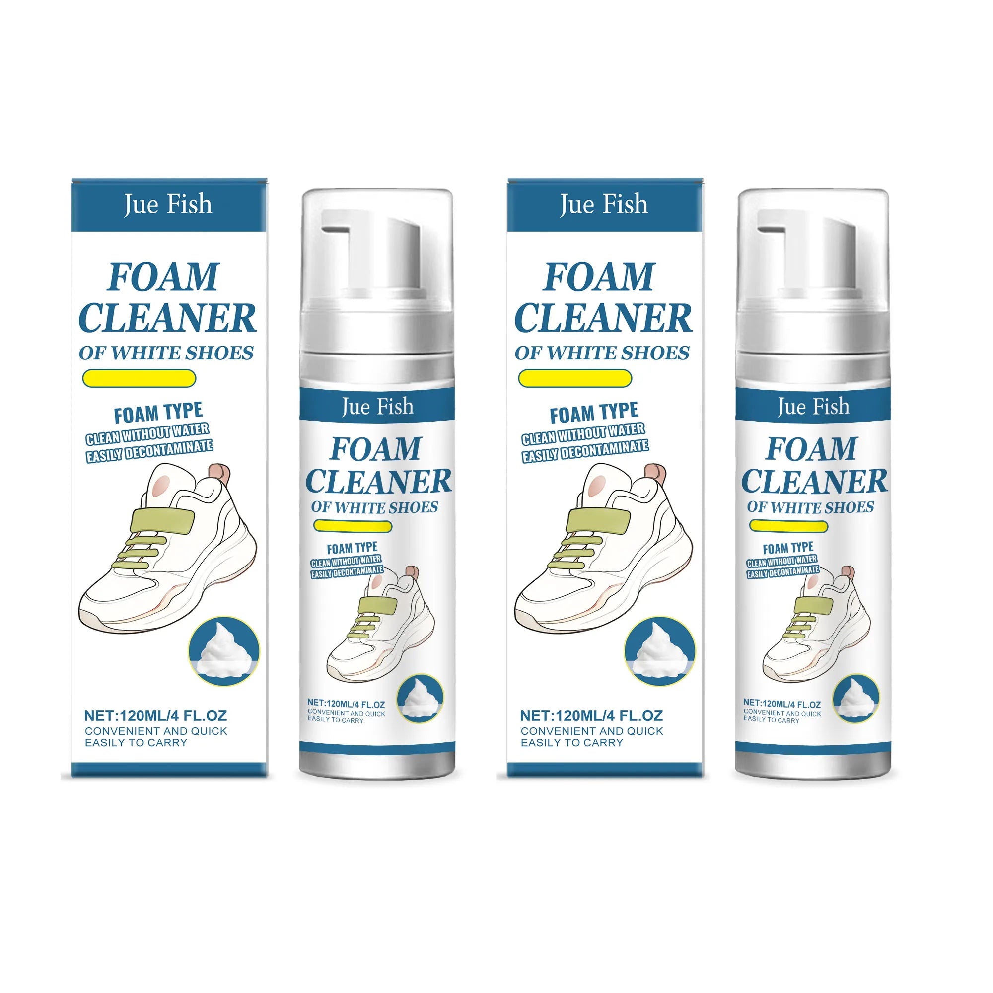 White Shoes Foam Cleaner Remove Stubborn Stains & Yellowing Prevent Oxidation Suitable for Various Materials Shoe Cleaning Agent Qme 2 x 120ml Boxed