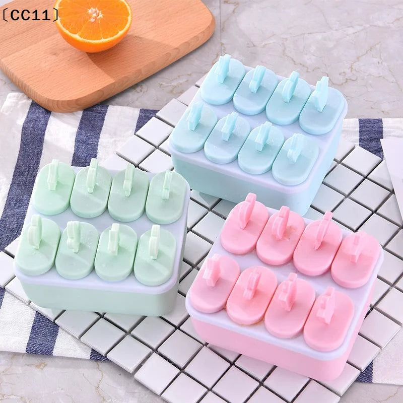 8 Hole Plastic Ice Cream Mold Reusable Stick Chocolate Dessert Easy Qme