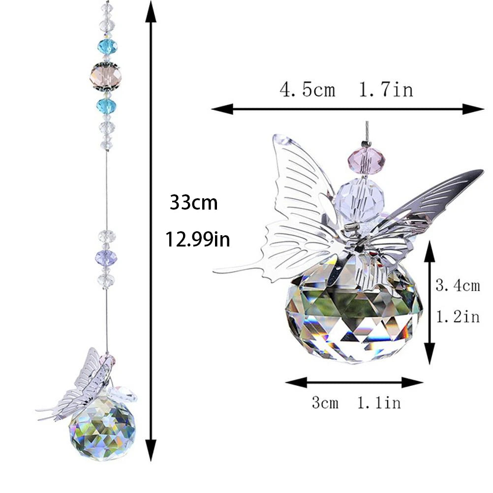 Butterfly Crystal Ball Sun Catcher Set Home Hanging Decoration Perfect for Home Office Garden Decor Valentine's Day Birthday Qme