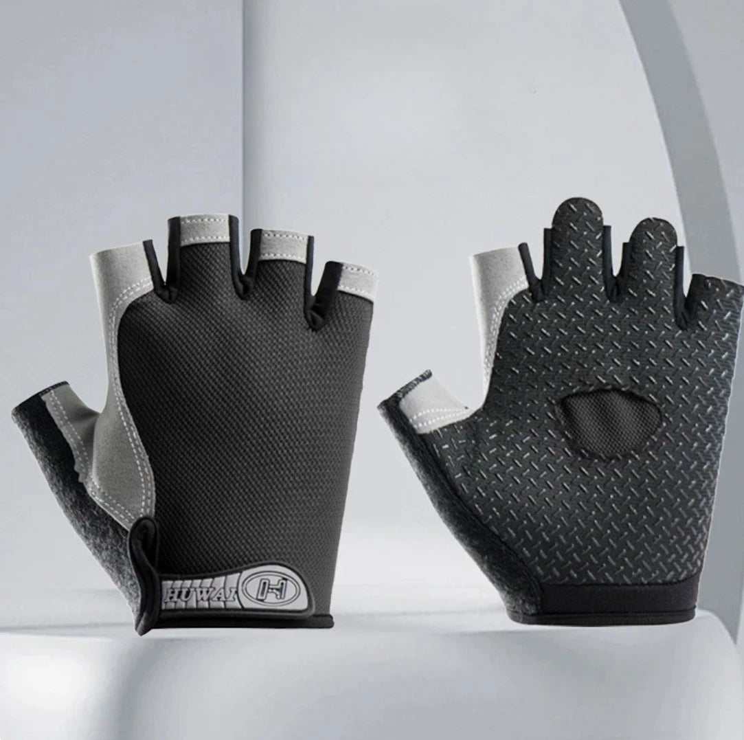 Half Finger Outdoor Cycling Anti Slip Sweat Men Women Gloves Qme black XL