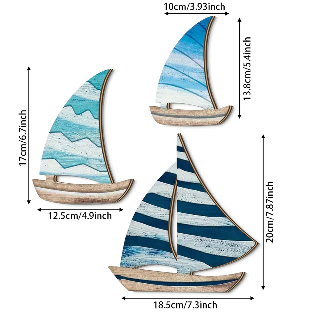 1 set of 2D blue ocean style sailboat wooden wall decoration, Mediterranean style farmhouse wall decoration, home decoration Qme