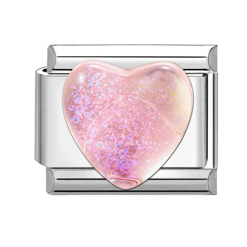 2026 Women Romantic Red Pink Love Heart Italian Charm Links Fit