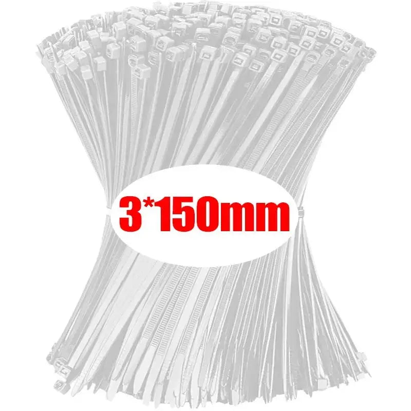 1000/100PCS Wholesale Nylon Cable Clamp Self-locking Cable Ties Adjustable Wire Zip Tie Home Office Plastic Fastening Loop Strap Qme White(3x150mm) 300PCS