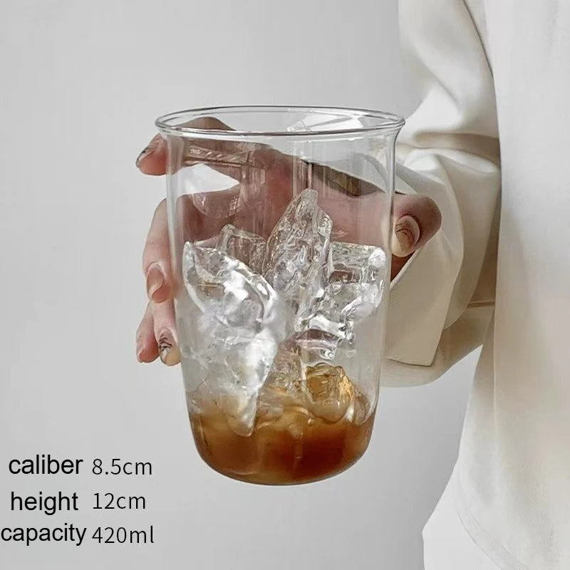 Minimalist Iced Americano Latte Wide-mouth Coffee Cup Drink Glass Qme Clear 420ml