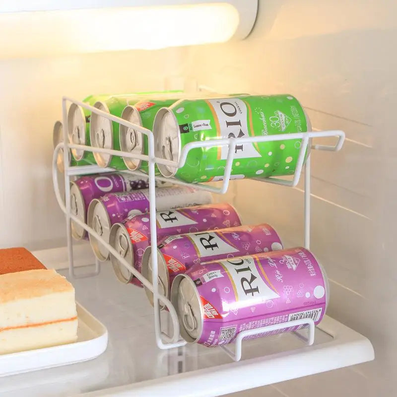 Iron Double-layer Cola Storage Rack Kitchen Soda Can Rolling Shelf Qme