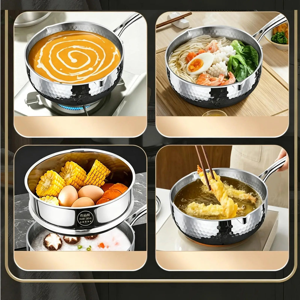 Stainless Steel Pot Non-stick Lid Handle Pour Spout Cooking Steamer Qme
