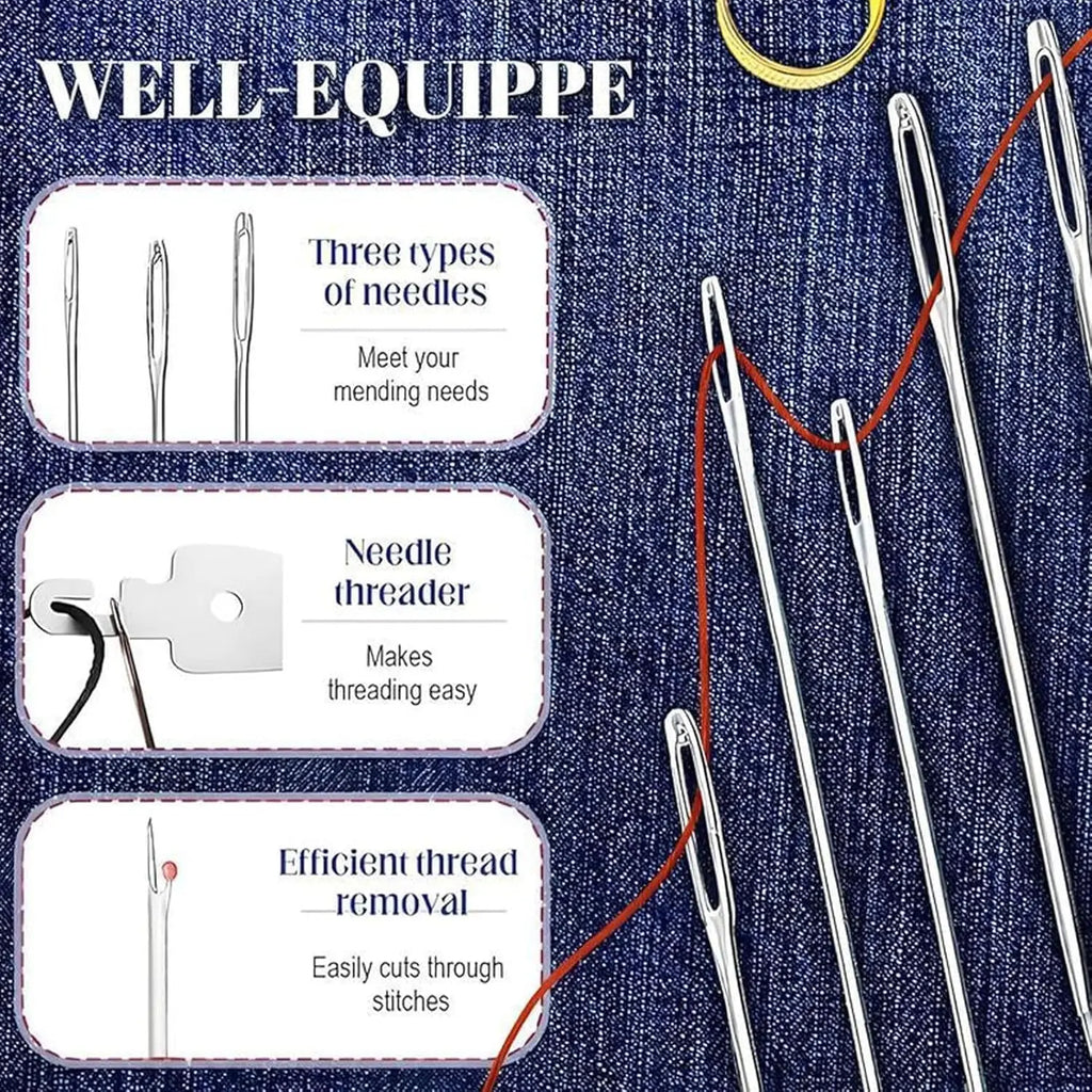 Big Eyed Steel Sewing Needle Set, Sewing Tool Set, Stainless Steel Handmade Sewing Needle, Portable DIY Handmade Craft Set Qme
