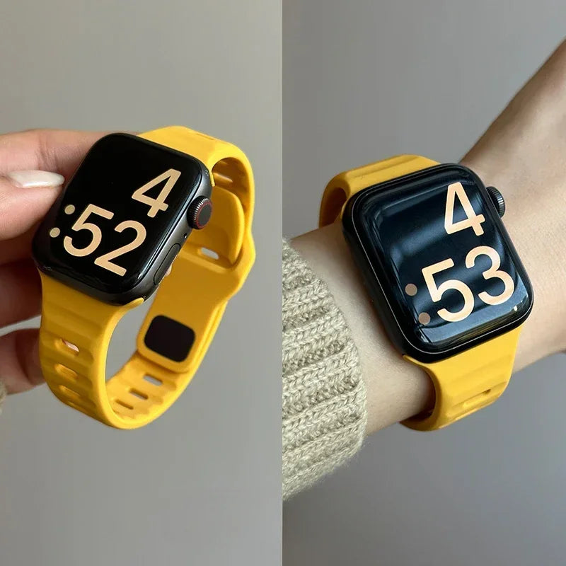 Silicone Sport Strap For Apple Watch Band 49mm 45mm 44mm 42mm 40mm 41 38 correa bracelet iwatch Series 10 9 8 7 6 5 4 3 se ultra Qme YELLOW iwatch 1 2 3 38mm