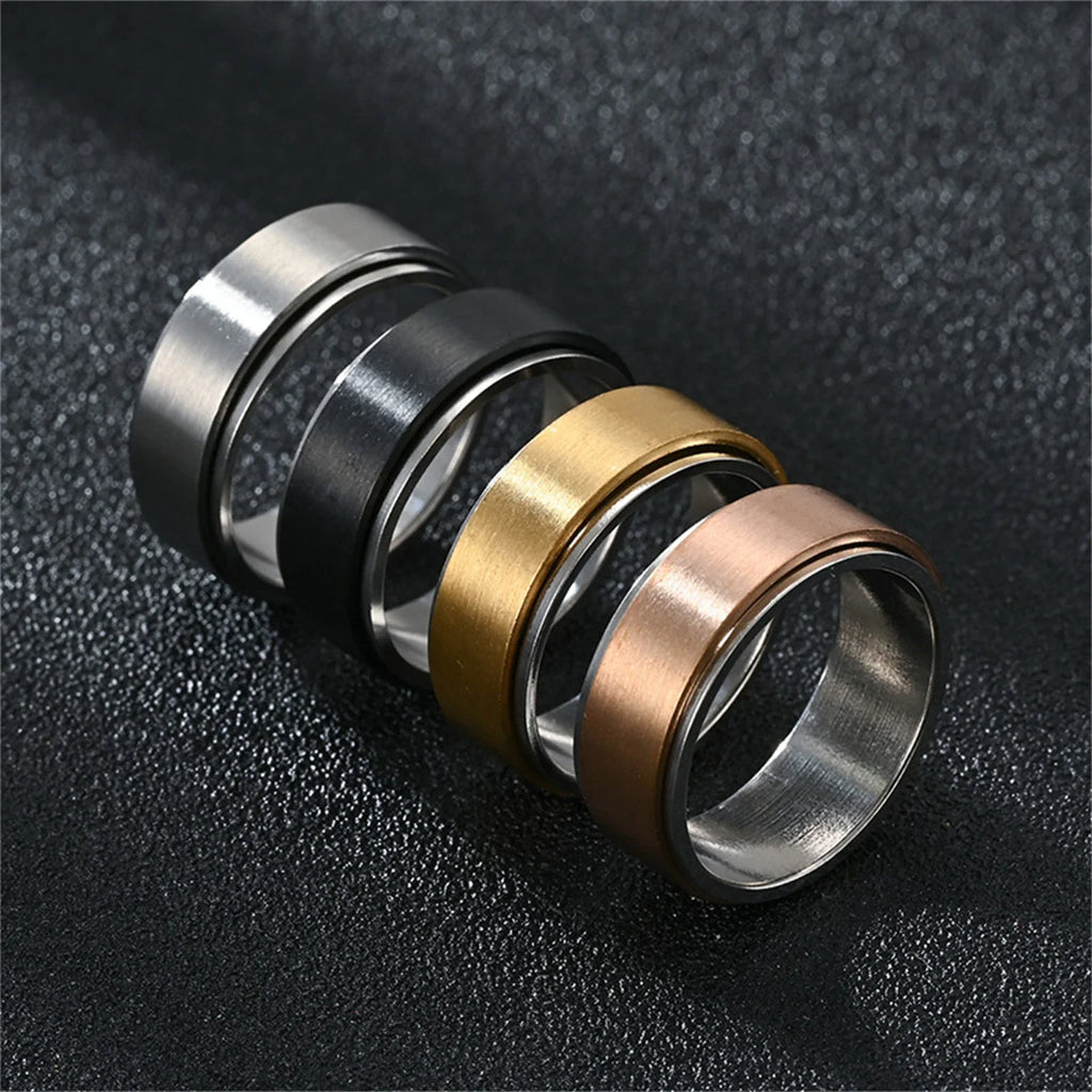 Cool Anxiety Fidget Spinner Rings Black Silver Gym Stainless Steel Spinning Rotating Mood Ring Men Women Anti Stress Jewelry Qme