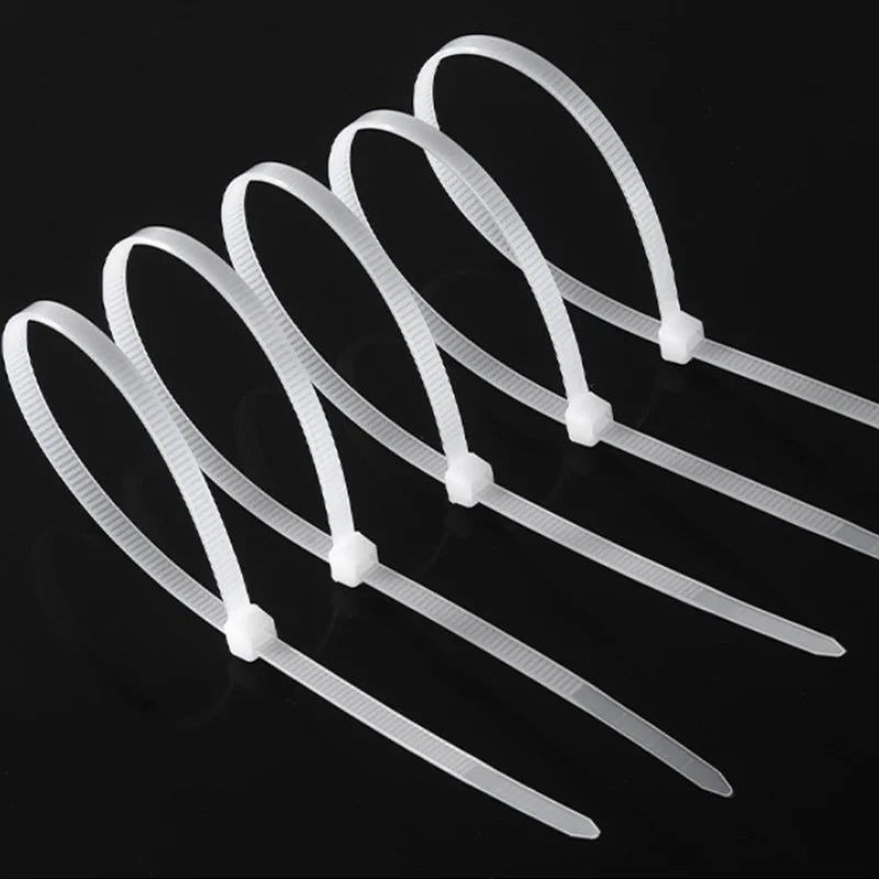 National Standard White PA66 Nylon Cable Ties 3x100 3x150 4x200 5x250mm Self Lock Wire Fastening Zip Tie Qme