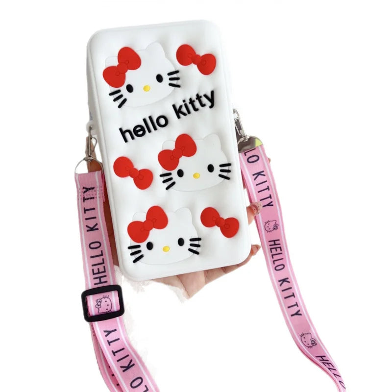 Hello Kitty New Cartoon Silicone Coin Purse Student Mini Bag Phone Neck Pouch Cute Little Wallet Crossbody Bag Qme