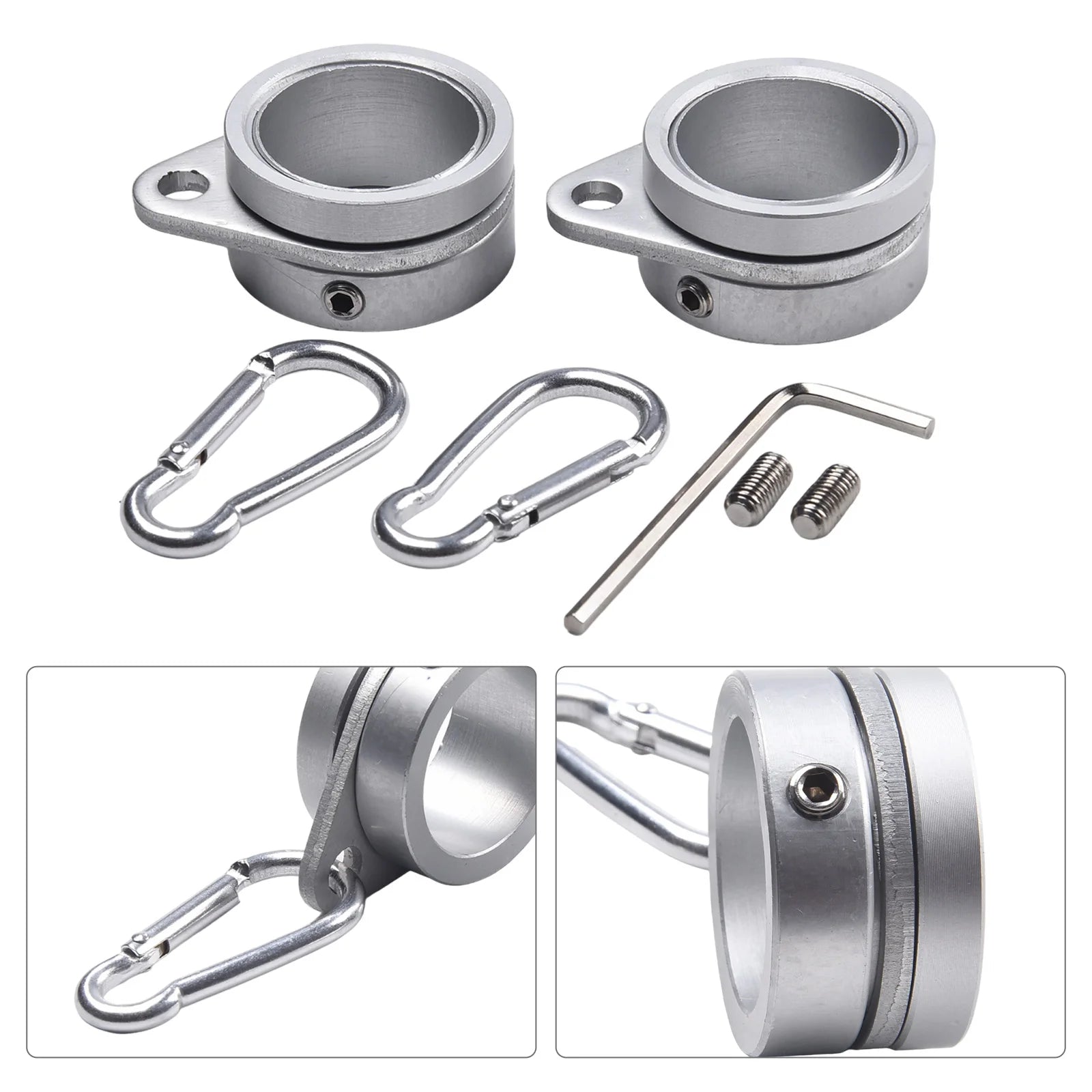 2pcs Aluminum Flag Pole Rings 360 Degree Rotating Flagpole Flag Mounting Rings With Carabiners AntiWrap For 0.75-1.02 Inches Qme