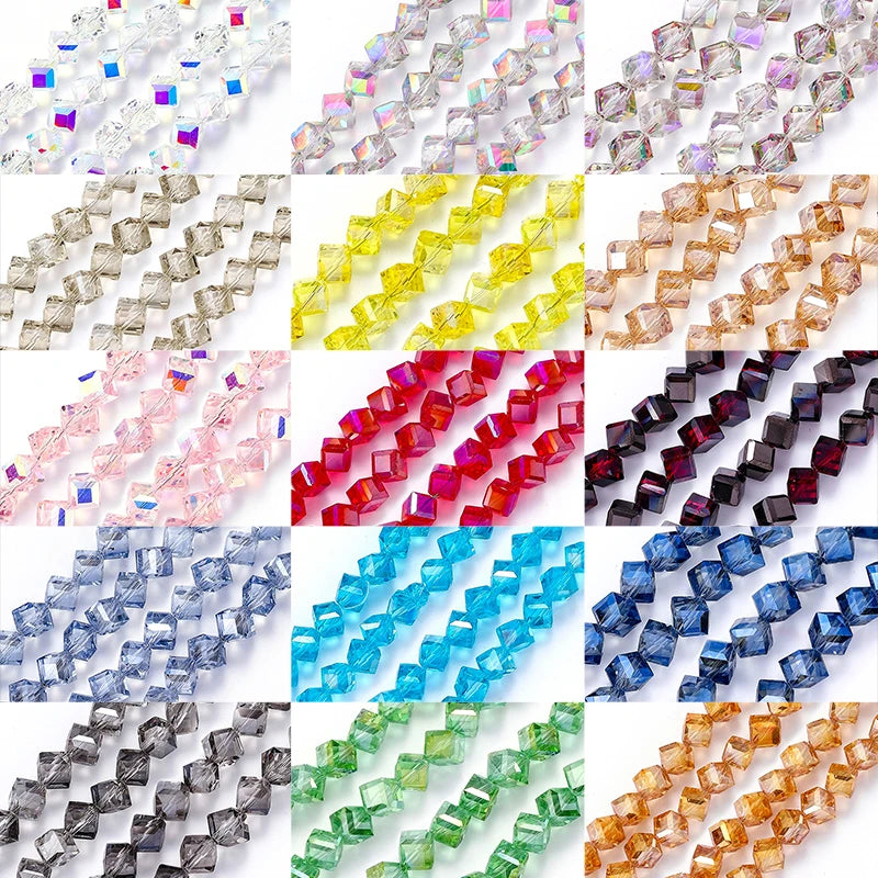 4-8mm Cube Crystal Glass Beads for Jewelry Making Faceted Square Crystal Glass Beads for Bracelet Earring Necklace DIY Craft Qme