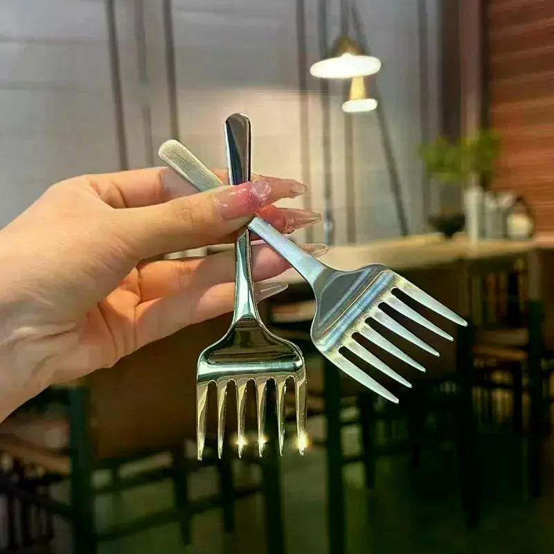 Creative Korean Single Handle Six-tooth Stainless Steel Dessert Fork Fruit Fork Portable 304 Stainless Steel Cake Fork Qme