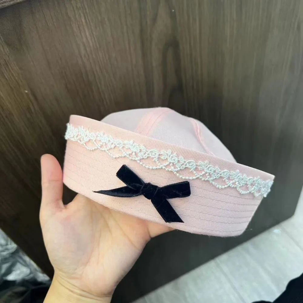 Japanese Y2k Sailor Caps Harajuku JK Navy Hat Bow Lace Sweet Berets Spring Summer Qme Style 9