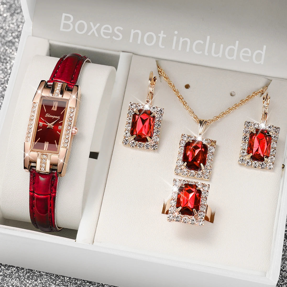 5Pcs/set Elegant temperament square women's quartz watch Korean style personality small green watch belt women's watch Qme 2