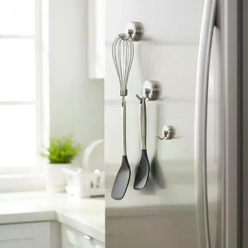 Magnetic Hooks With Premium Electroplated Finish, No-Drill Damage-Free Strong Hanging Solution For All Ferromagnetic Surfaces Qme