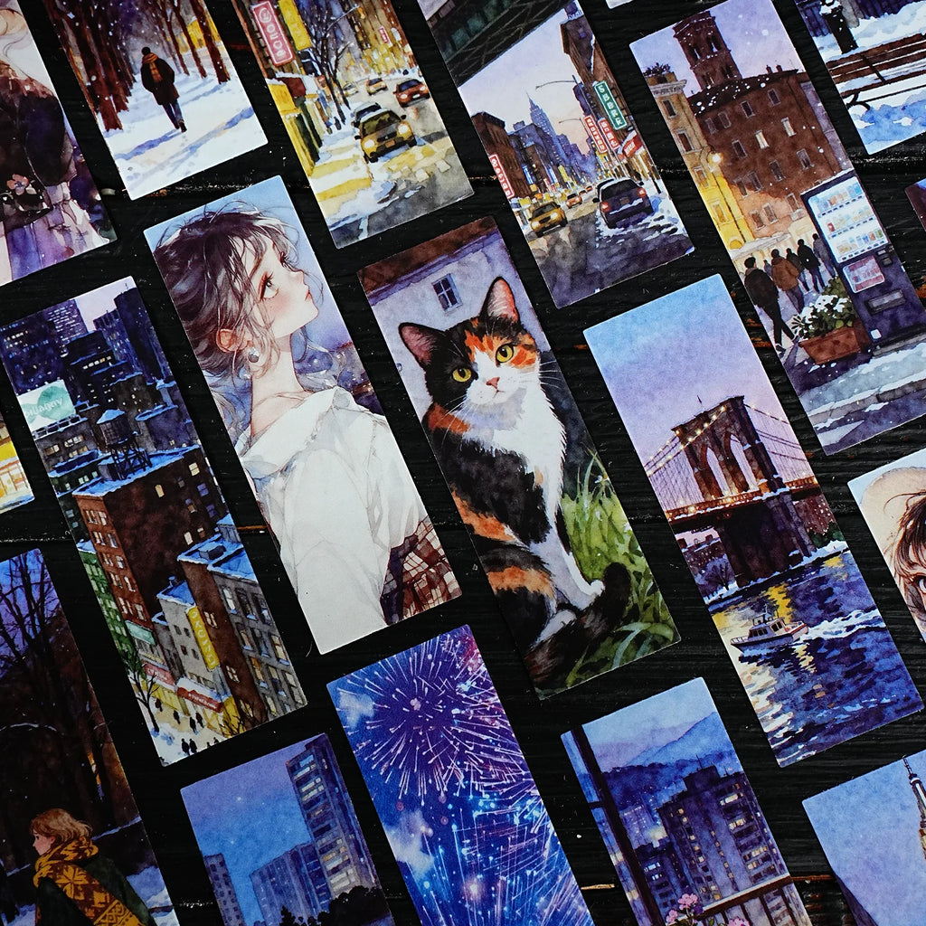 25Sheets/Bag Urban Landscape Figure Theme PET Stickers for DIY Craft Scrapbook Laptop Guitar Phone Case Water Bottle Decoration Qme