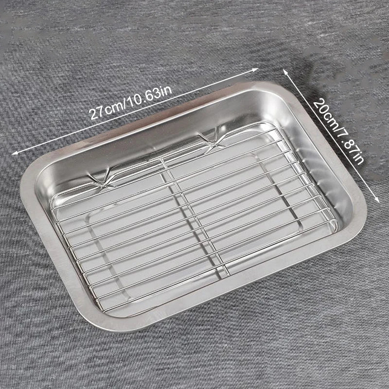 Stainless Steel Baking Tray Removable Cooling Rack Non-stick BBQ Pan Qme Set S