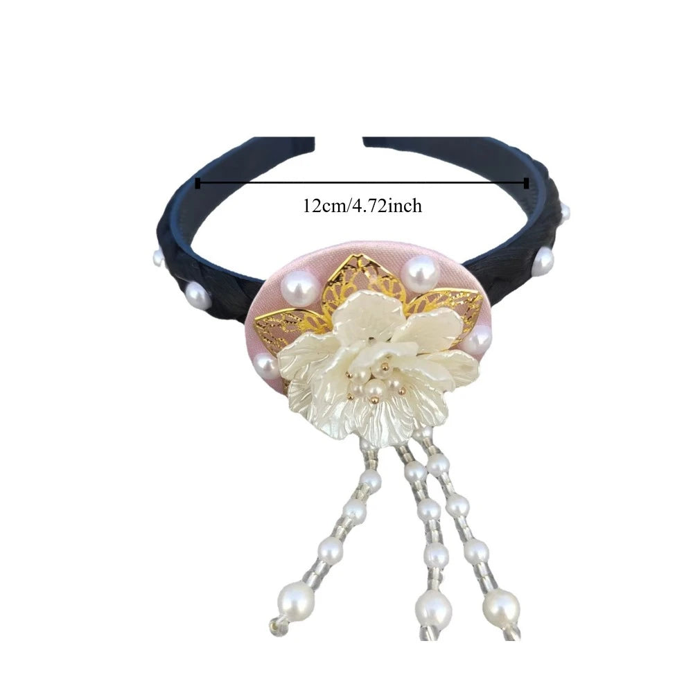 Fashion Flower Korean Headband Tassel Beaded Hanbok Hairband Pearl Qme