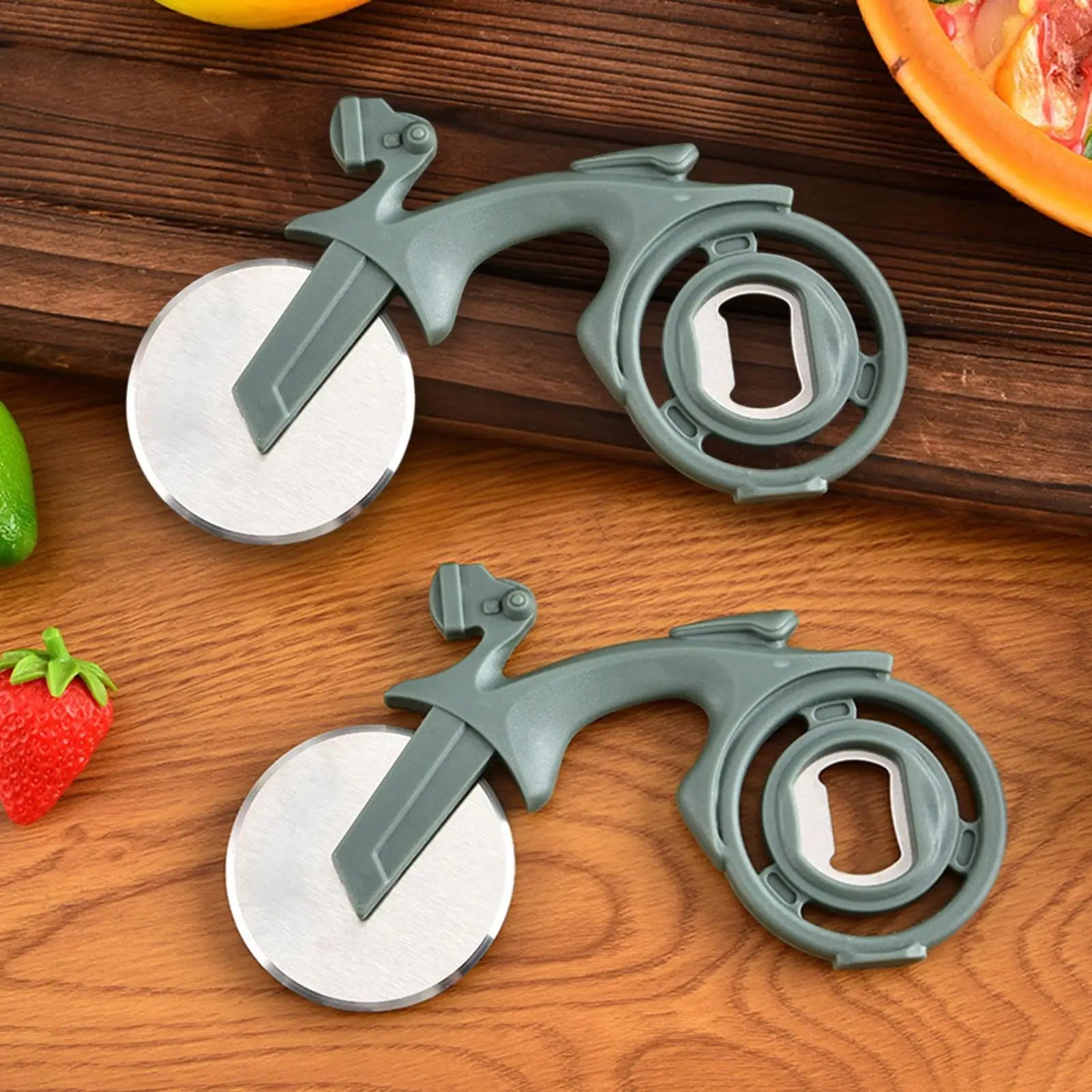 Pizza Wheel Cutter Stainless Steel Funny Bike Kitchen Gadgets Pie Qme