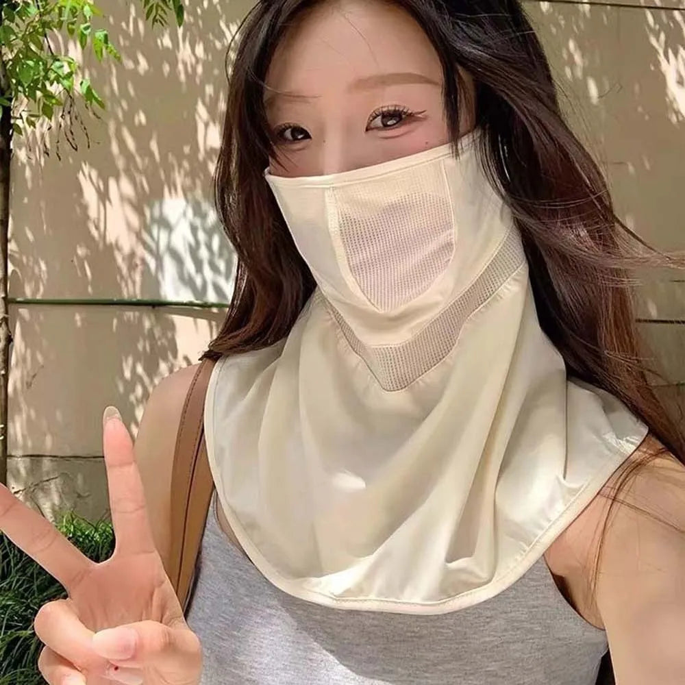 Outdoor Work Ice Silk Neck Sunscreen Mask Thin Solid Color Face Sun Protection Elastic Lightweight Breathable Sunshade Mask Men Qme
