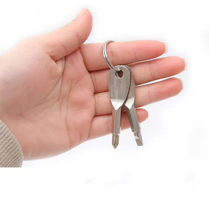 Portable Phillips Slotted Screwdriver Key Ring Keychain Mini Pocket Qme Silver