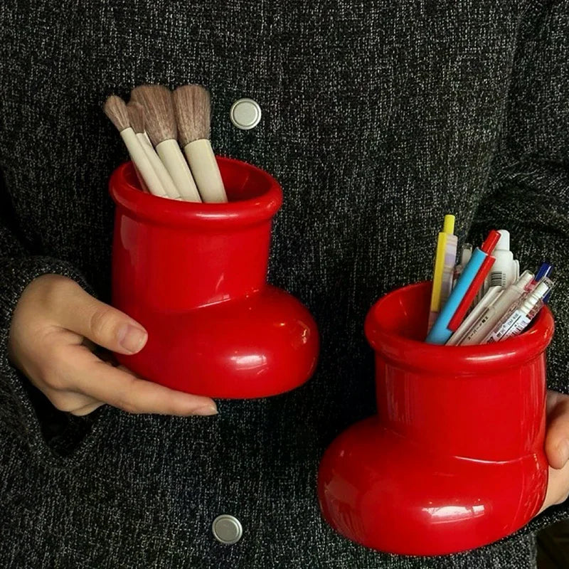 Red Boots Christmas Decor Pen Holder Multi-functional Desk Organizer Qme