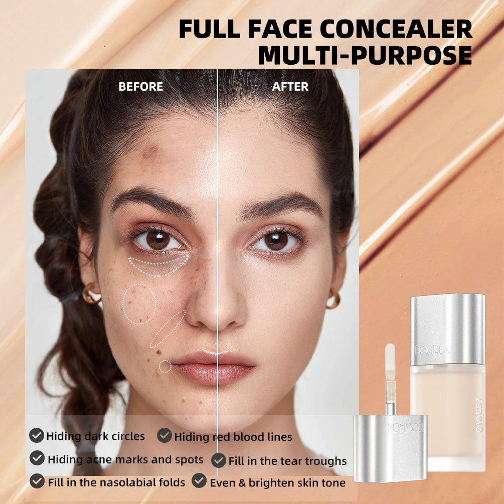QIBEST 5ml Liquid Foundation Concealer Women Face Makeup Waterproof Oil-Control Concealer Base Cream Cover Dark Circles Cosmetic Qme