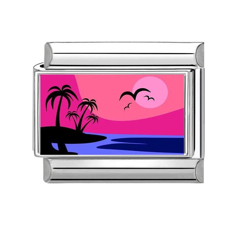Fashion Colorful Scenery Boat Swan Lake Snow Mountain Charm Italian