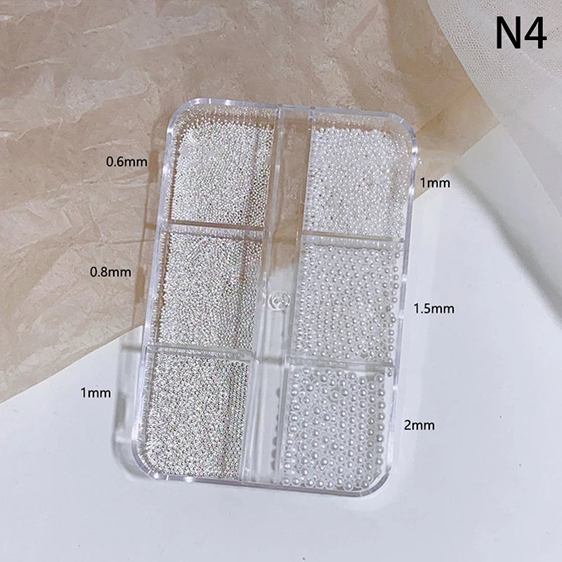 6 Grids Mini Pearl Nail Beads 0 6- Silver Stainless Jewelry Metal Qme N4