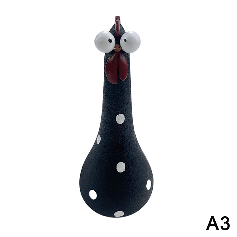 Quirky Big-eyed Chicken Figurine Colorful Polka Dot Resin Statue Long Qme A3