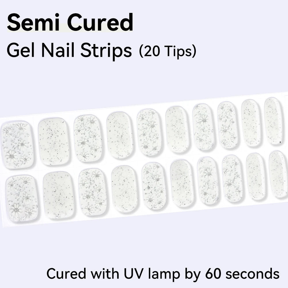 20Tips Shinning Star Semi-cured Gel Nail Wraps Full Cover Sparkly Qme NC240229