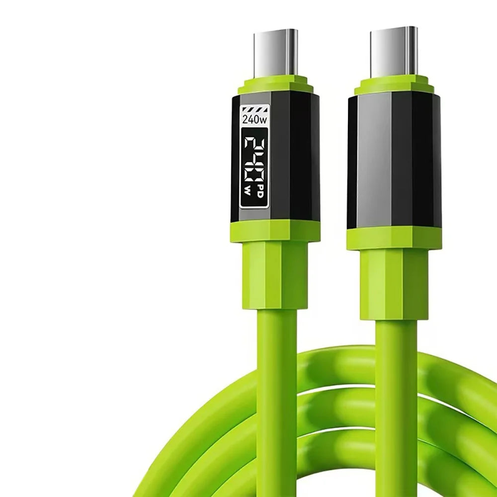 240W Silicone USB C Data Wire High Power Charger Wire Type C To Type C Fast Charging Data Cable For Xiaomi Huawei Samsung iPhone Qme Green C to C 1.5m