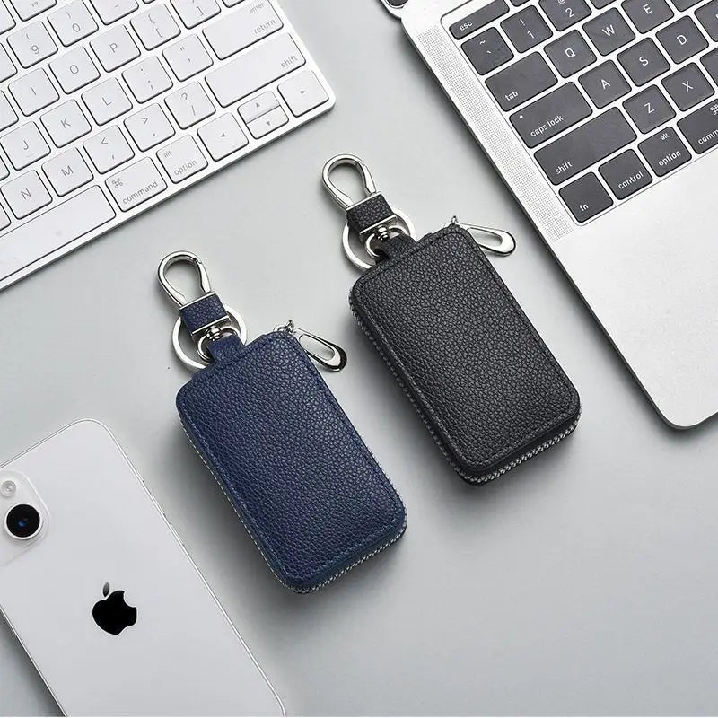 High-end Leather Key Case Unisex Zipper Lock Pouch Perfect Car Home Qme