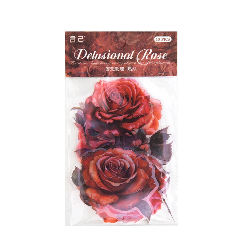 10 pcs/pack Large size rose Stickers Decorative Stick Labels Diary Album Scrapbooking material DIY junk journal supplies Qme