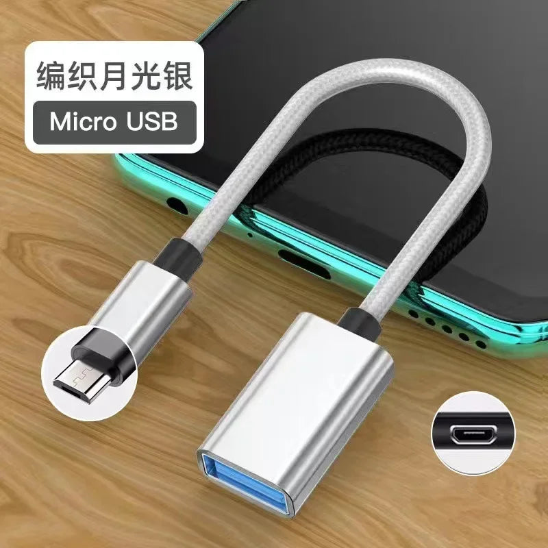 OTG Type C Cable Adapter USB to Type C Adapter Connector for Xiaomi Samsung S20 Huawei OTG Data Cable Converter for MacBook Pro Qme micro silvery 2.0