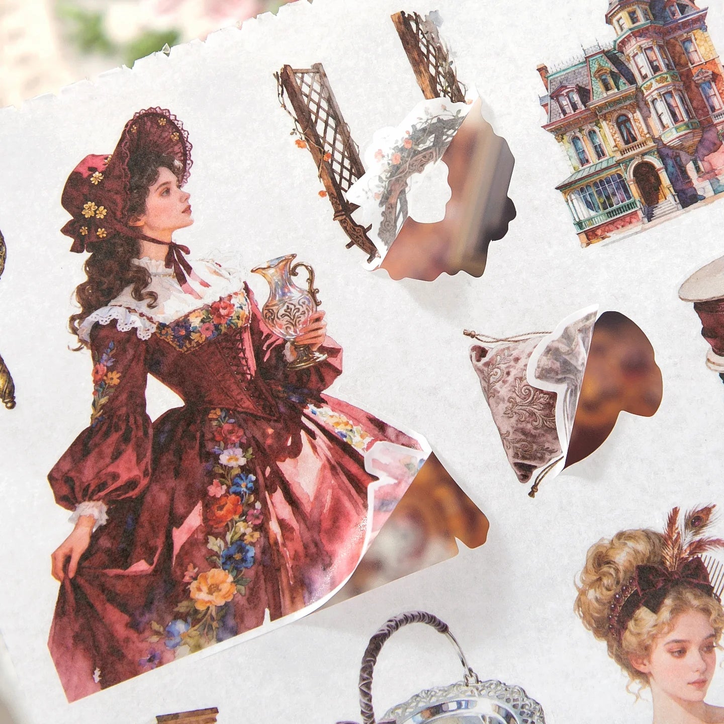 TIANZI 50 Sheets Sticker Book Victoria Estate Series die-cutting Sticker Photo Frame Desktop Decoration Sticker Back To School Qme