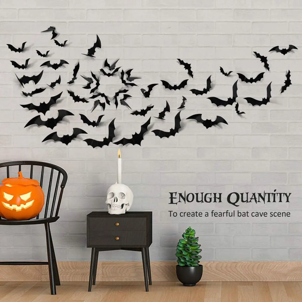 Halloween Black Bat Wall Stickers Party Decor Decals Holiday Scene Qme