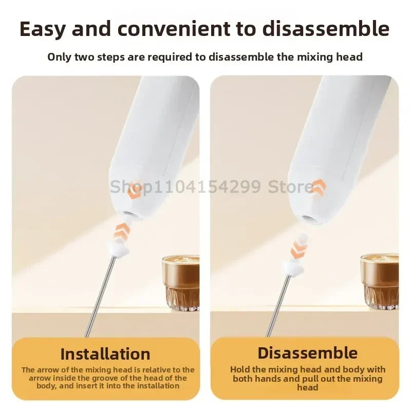 Wireless Milk Frother Electric Type-C Handheld Blender Stainless Steel Mini Coffee Maker Whisk Mixer for Coffee Cappuccino Cream Qme