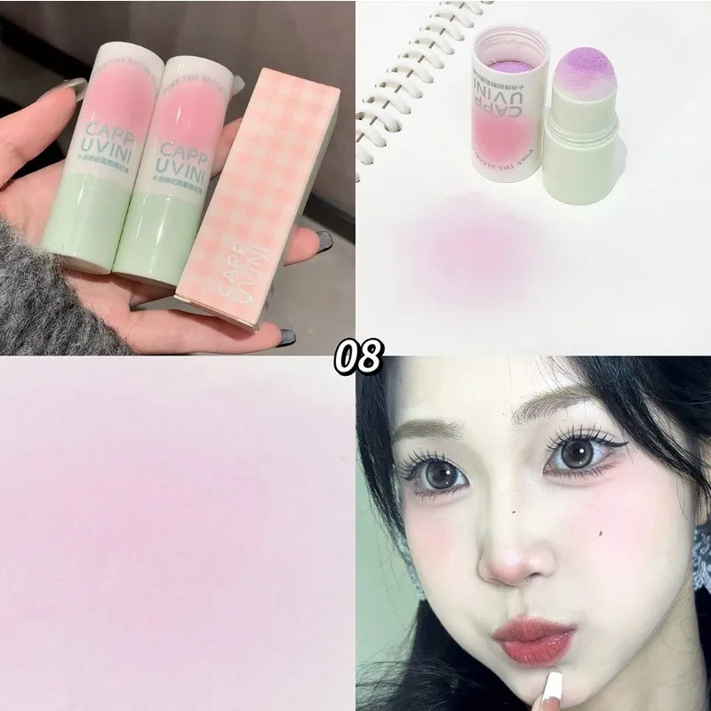 Cream Taro Pink Blush Stick Cute Rouge Face Orange Blue Purple Blusher Matte Low-saturation Makeup Cheek Stick Lasting Cosmetics Qme A08