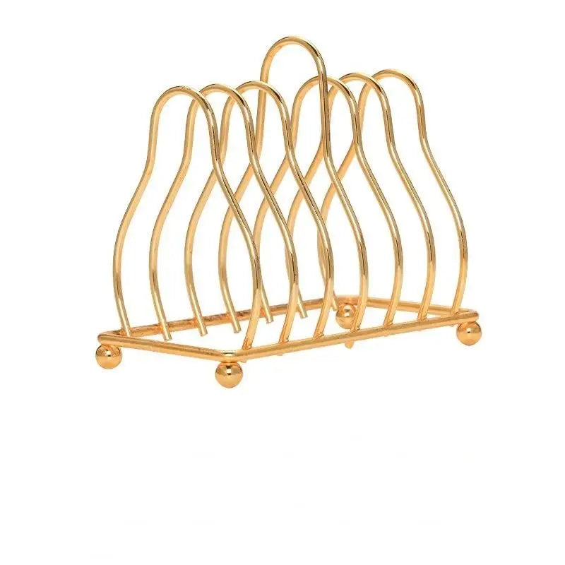 CC11Iron Art Toast Bread Rack Restaurant Home Holder 6 Slices Food Qme Gold