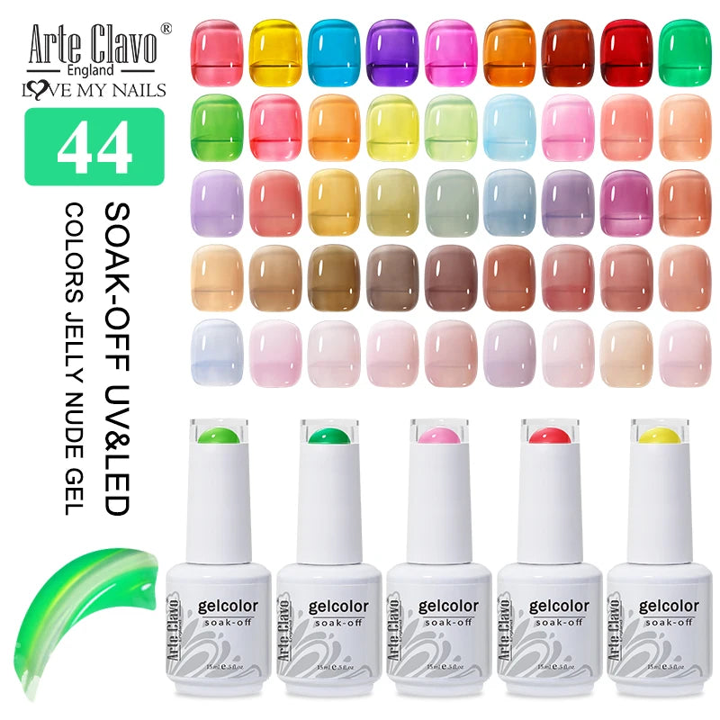Arte Clavo 44 Colors Jelly Nude Gel Nail Polish Semi Transparent Qme
