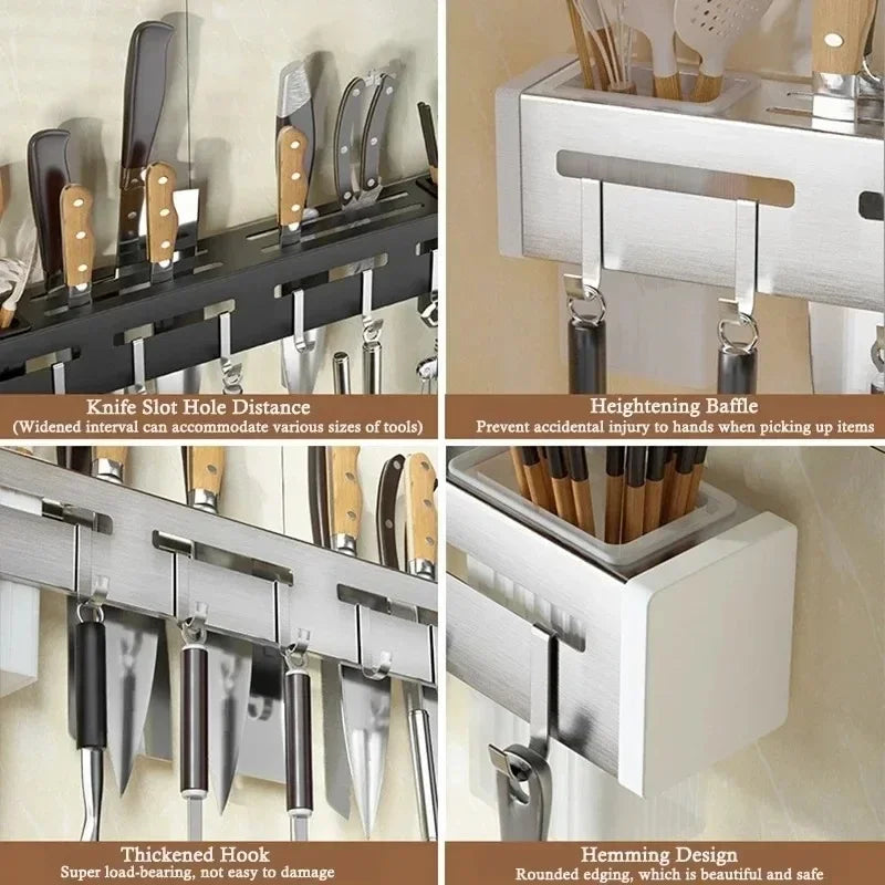 Storage Rack Knife Hook Kitchen Cabinet Stainless Steel Frame Wall Qme