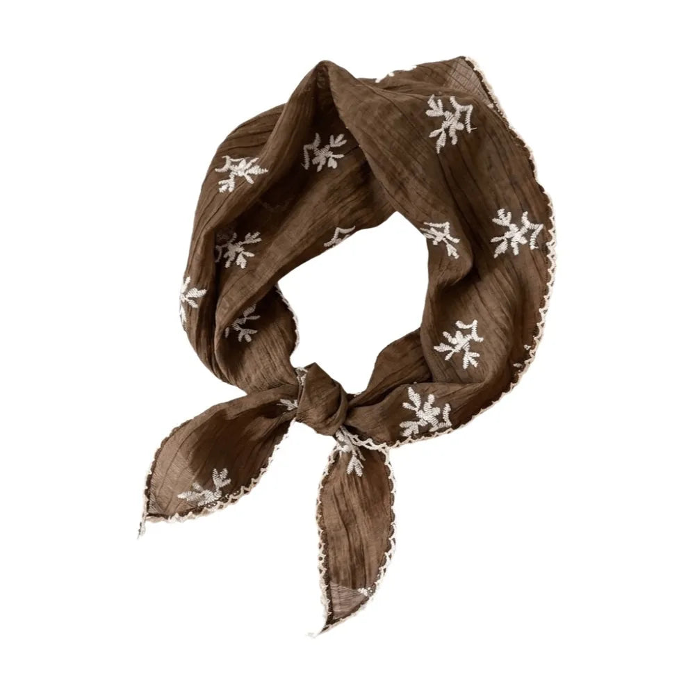 Elegant Embroidered Lace Triangle Scarf Korean Style Thin Flower Headband Turban Neckerchief Triangular Hair Band Summer Qme Coffee