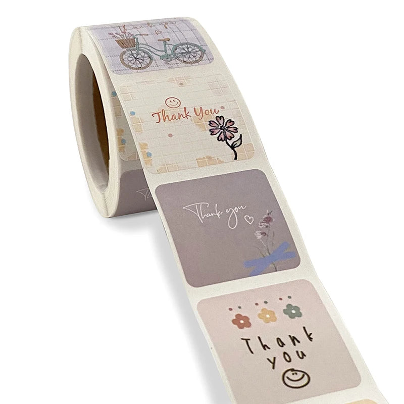Cute Cartoon Floral Thank You Stickers Holiday Birthday Wedding Party Qme