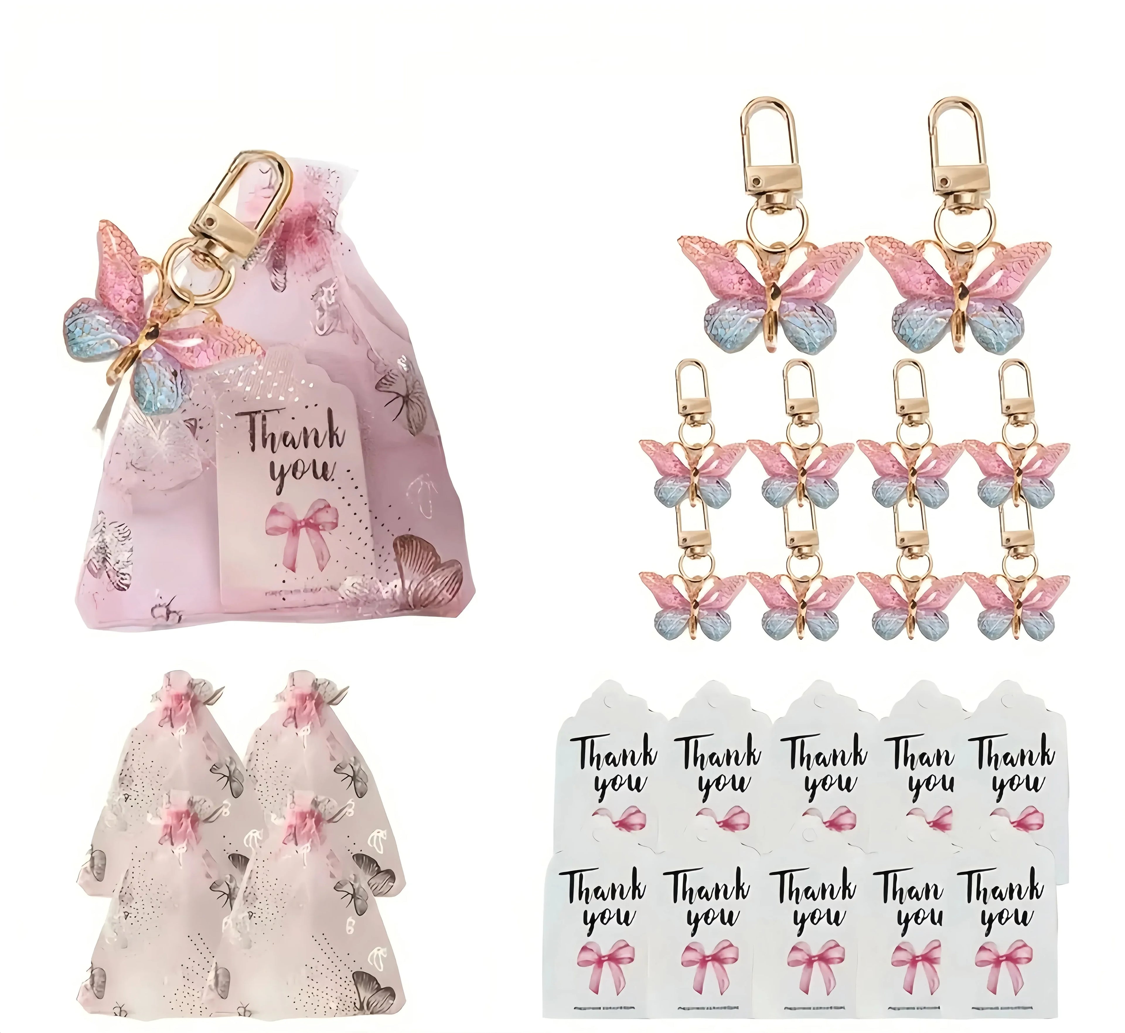 36pcs/12set, Butterfly Keychain Gift Set, 12pcs Acrylic Purple Keychains, 12pcs Brown Cards and 12pcs Organza Drawstring Bags Qme 36pcs