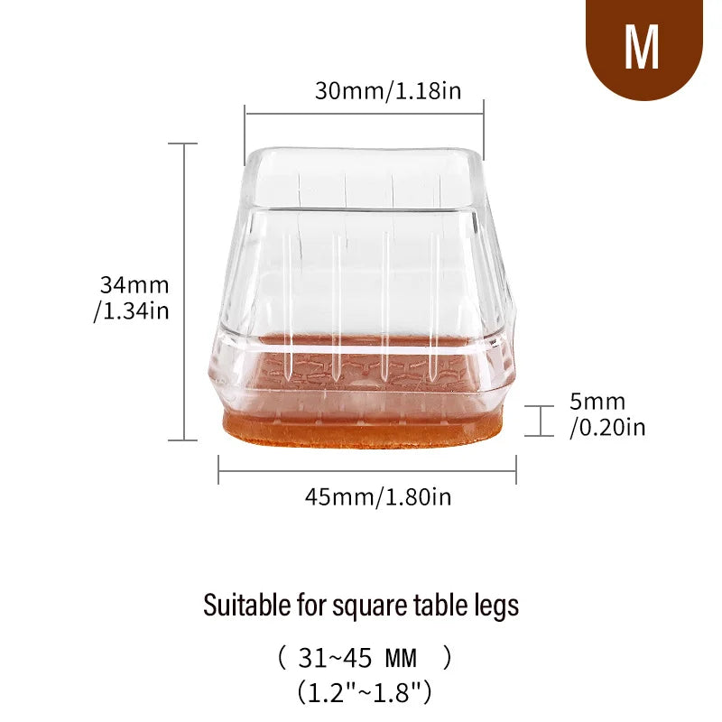 Thicked Chair Leg Floor Protector Silicone Anti-Slip Furniture Pads Wear-resistant Table Leg Cover Scratch-proof Floor Protector Qme Square M 4 Pc